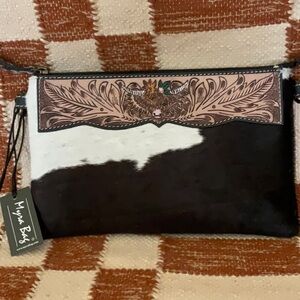 Myra Bloomin’ Steer Hand-tooled & Cowhide Clutch Bag.  NWT